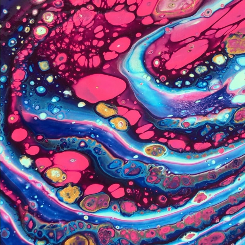 Abstract Blue and Pink Canvas Art 8”x10” Acrylic Fluid Pour Paint - Picture 4 of 5